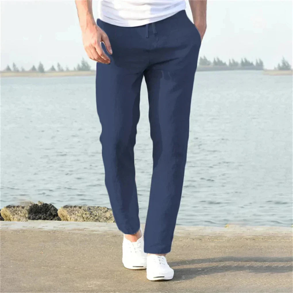 Lockere Leinenmischung-Herrenhose mit Kordelzug