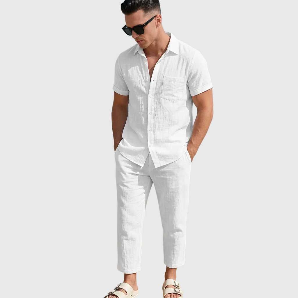 Strukturiertes, zweiteiliges Sommerset für Herren mit Kurzarmhemd und Hose