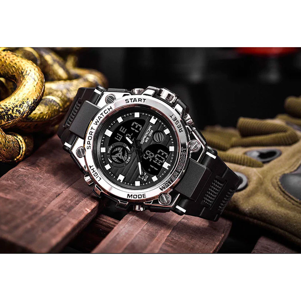 Militär-Herrenarmbanduhr – Robuste, multifunktionale analoge und digitale Armbanduhr