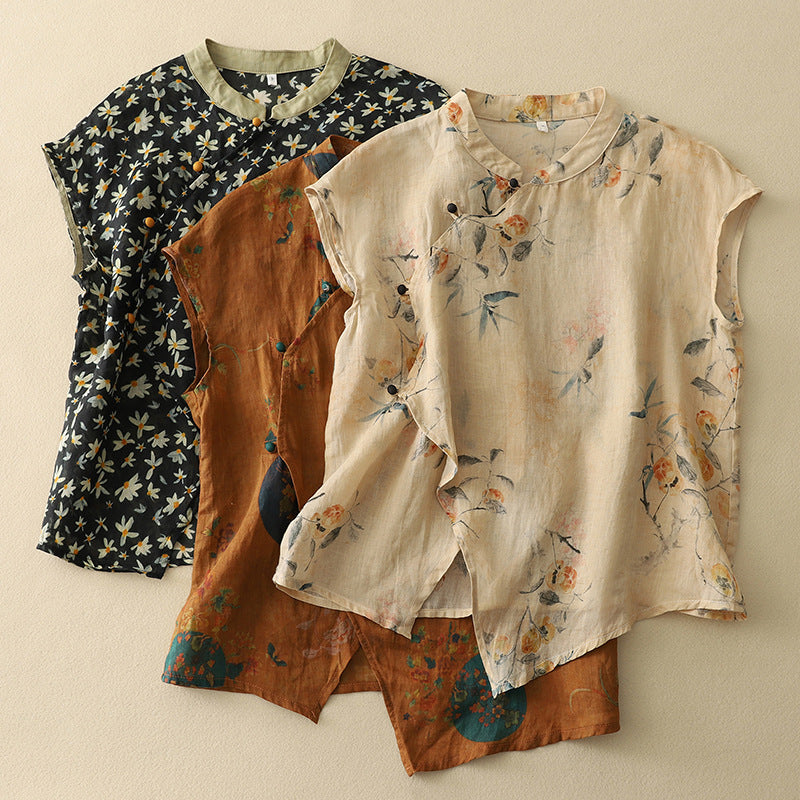 Ärmellose Damenbluse mit Blumenmuster