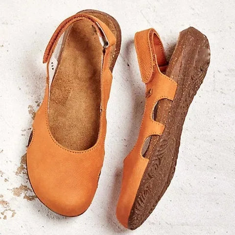 Orthopädische Damensandalen mit offener Spitze und Fersenriemen