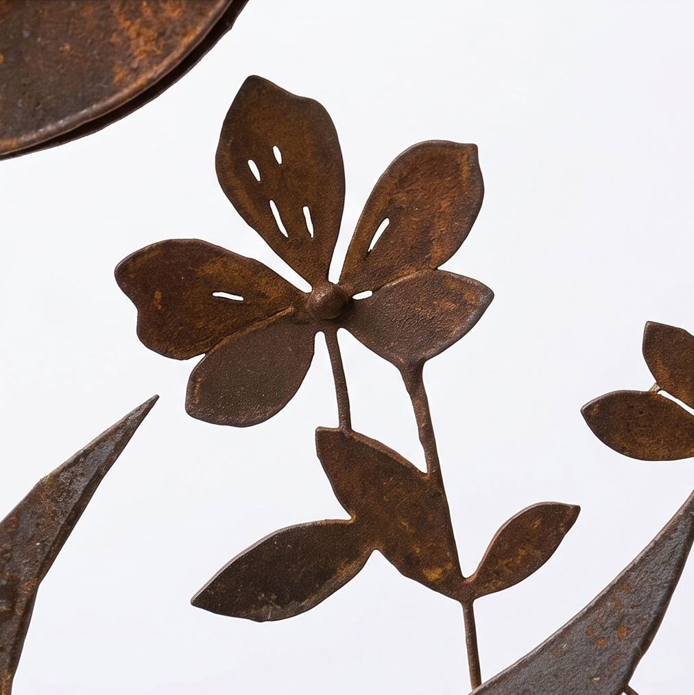Rustikaler Gartenstecker mit Vögeln und Wildblume