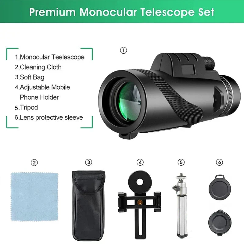 80X100 HD Monokulares Zoom-Fernrohr: Leistungsstark und tragbar für Jagd, Camping und Outdoor-Reisen