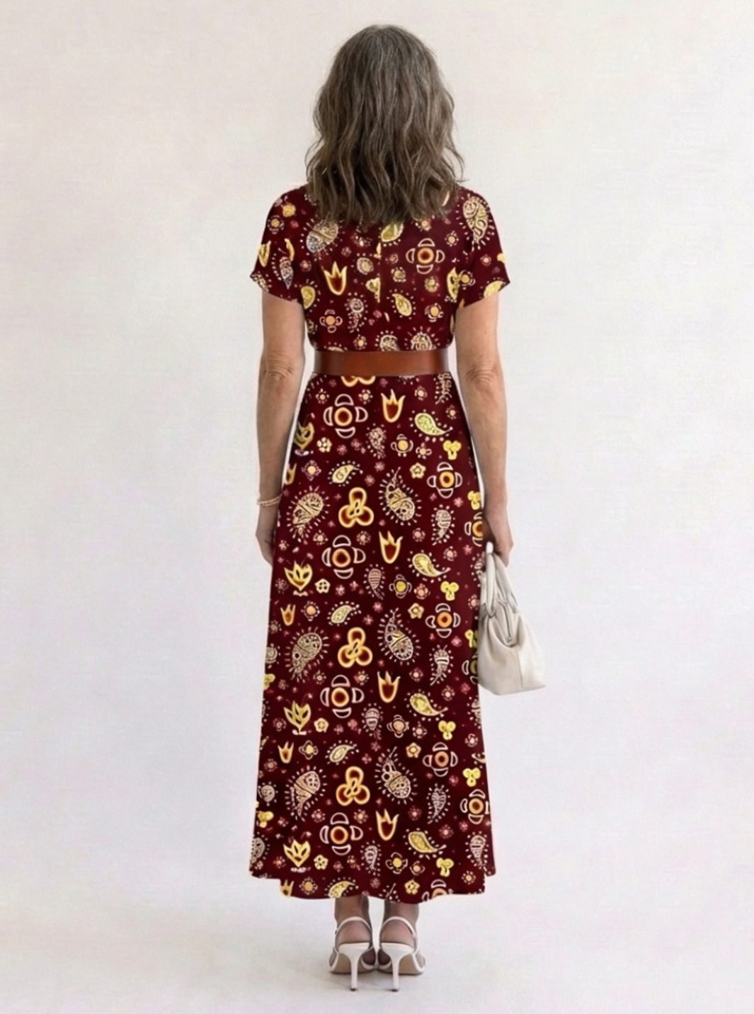 Blumiges Damen-Midikleid mit V-Ausschnitt und kurzen Ärmeln