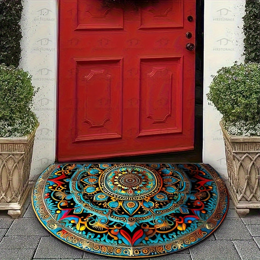 Boho Halbmond Mandala Fussmatte – Rutschfester Eingangsteppich für den Innen- und Aussenbereich