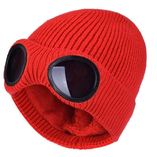 Gerippte Strick-Wintermütze mit Brille