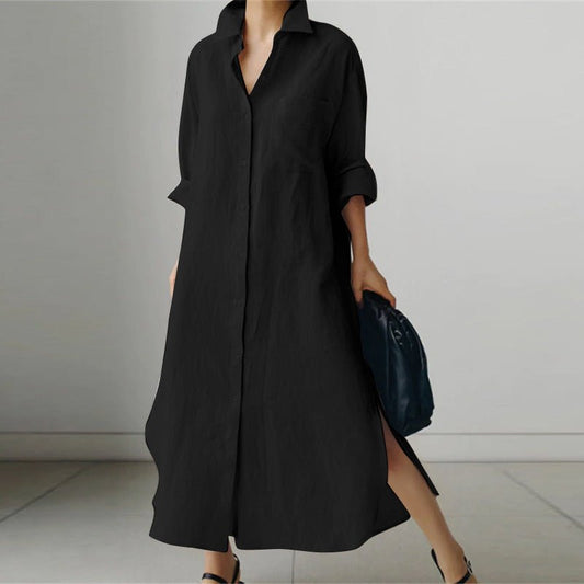 Damen-Maxi-Hemdblusenkleid mit Knöpfen