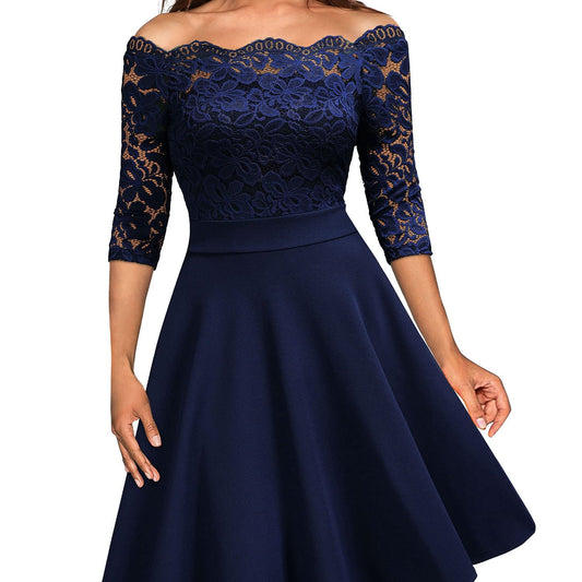Damen-Midikleid in A-Linie mit 3/4-Ärmeln