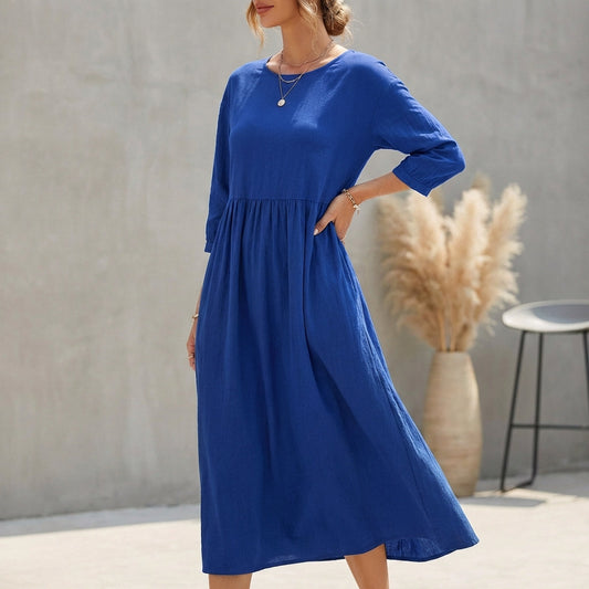 Damen-Midikleid in A-Linie mit 3/4-Ärmeln