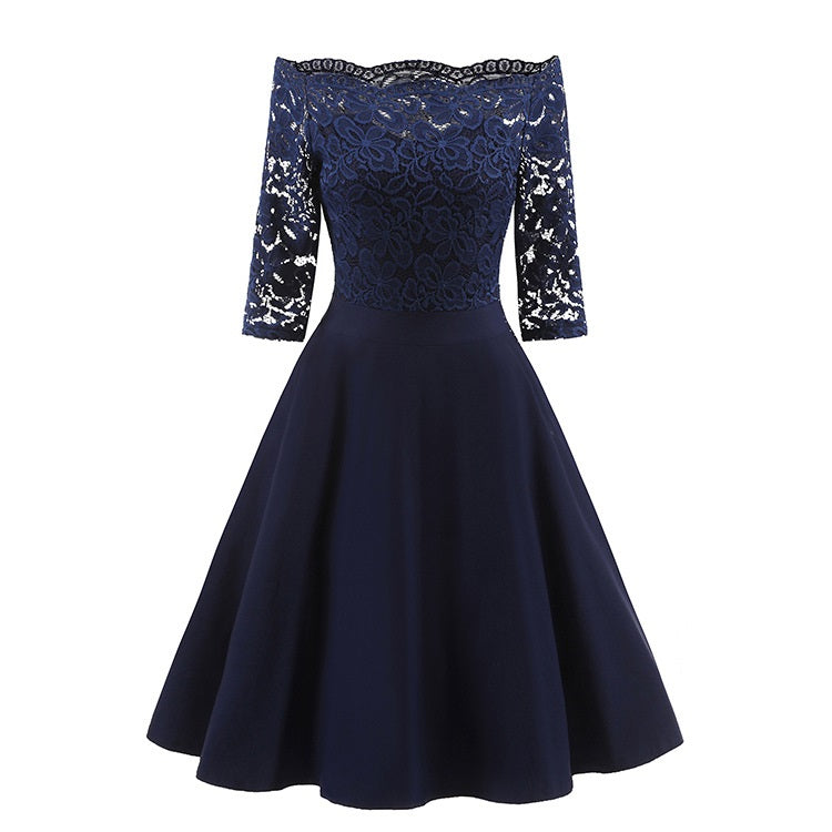 Damen-Midikleid in A-Linie mit 3/4-Ärmeln