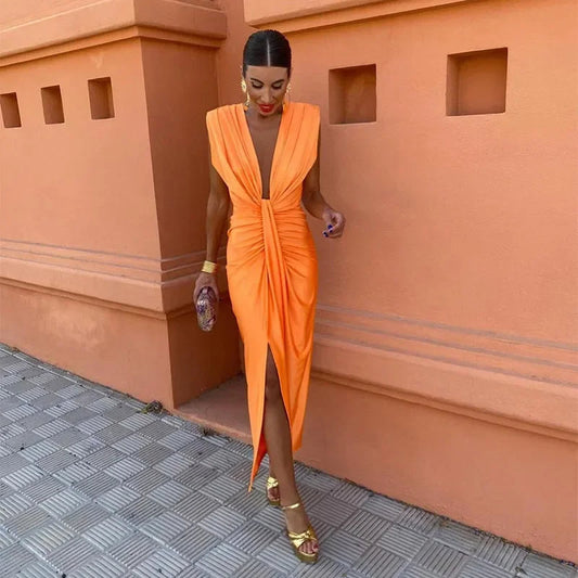 Damen-Midikleid mit V-Ausschnitt