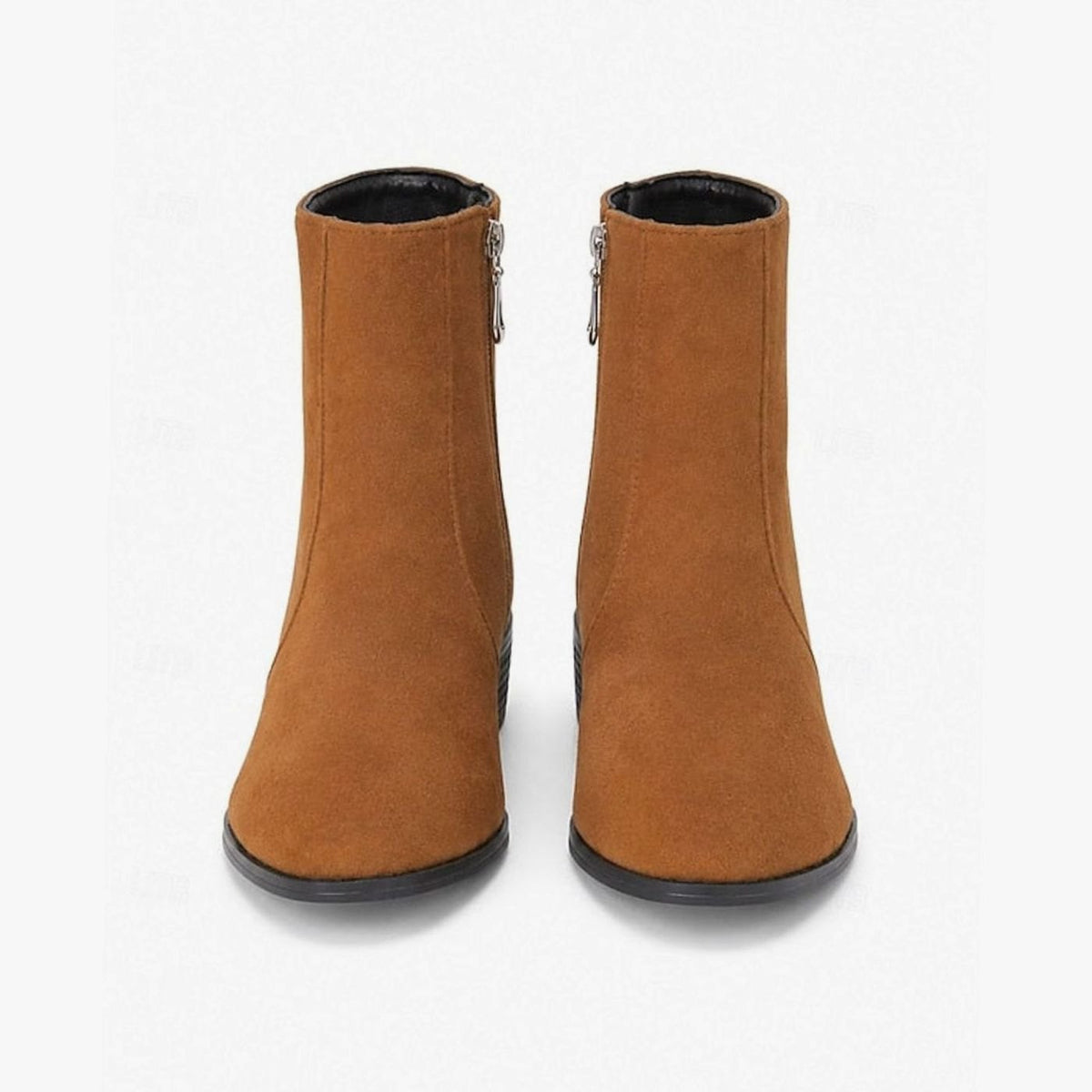 Damen-Stiefeletten aus Veloursleder mit Blockabsatz und seitlichem Reissverschluss