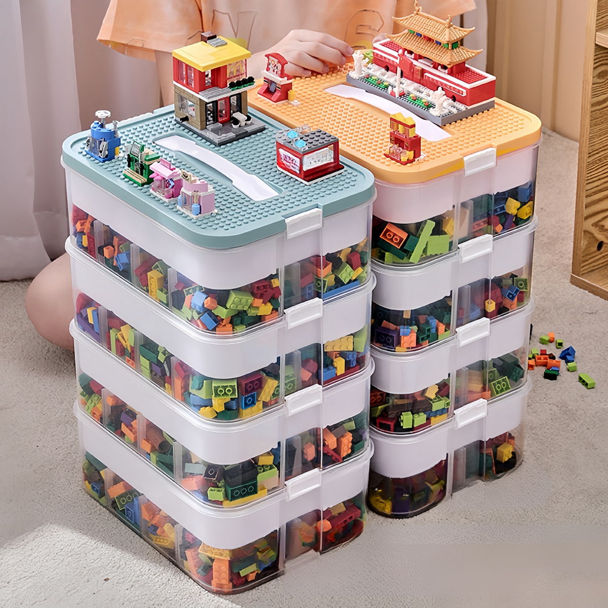 Stapelbare Aufbewahrungsbox mit Deckel – Mehrstöckige Aufbewahrung für Spielzeug, Snacks und Alltagsgegenstände