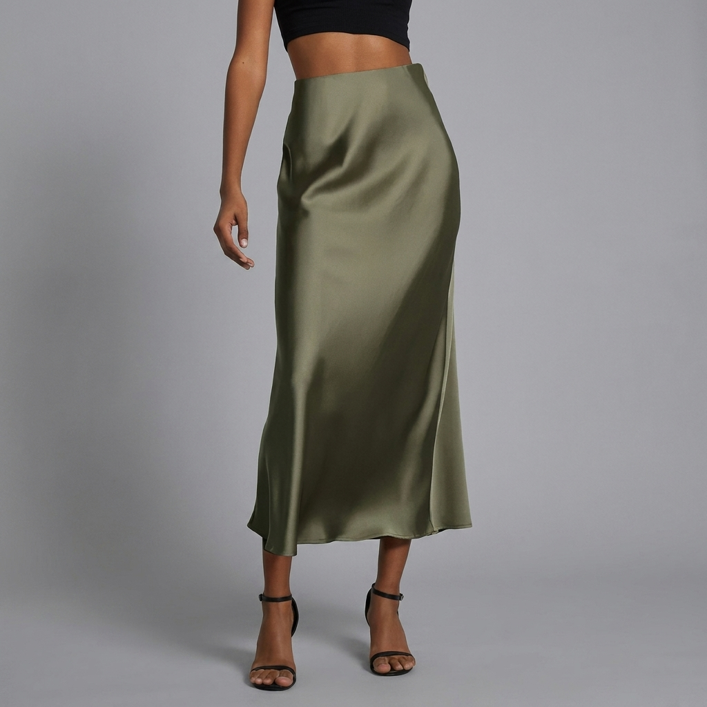 Eleganter taillierter Damen-Satin-Midirock