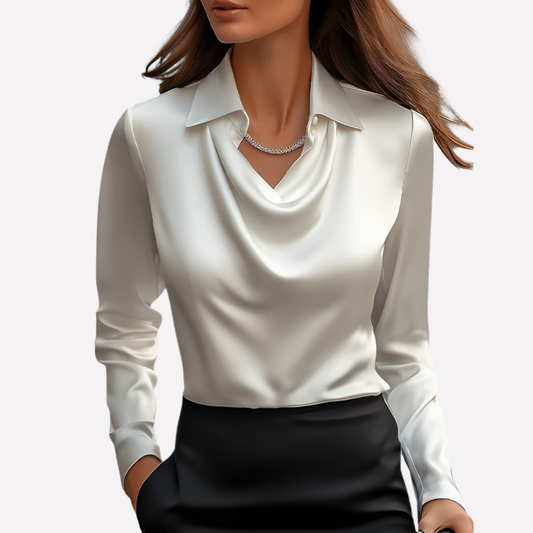 Elegante Damen-Satinbluse mit drapiertem Ausschnitt