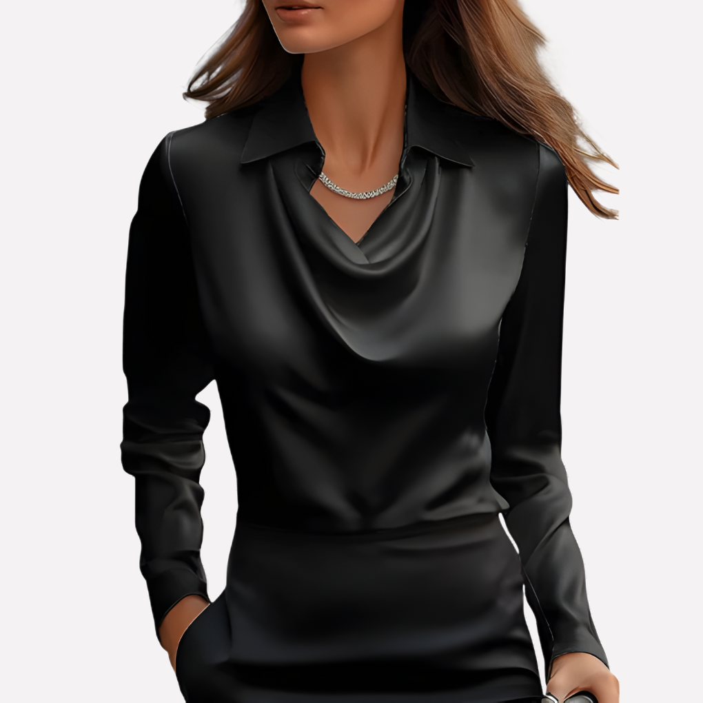 Elegante Damen-Satinbluse mit drapiertem Ausschnitt