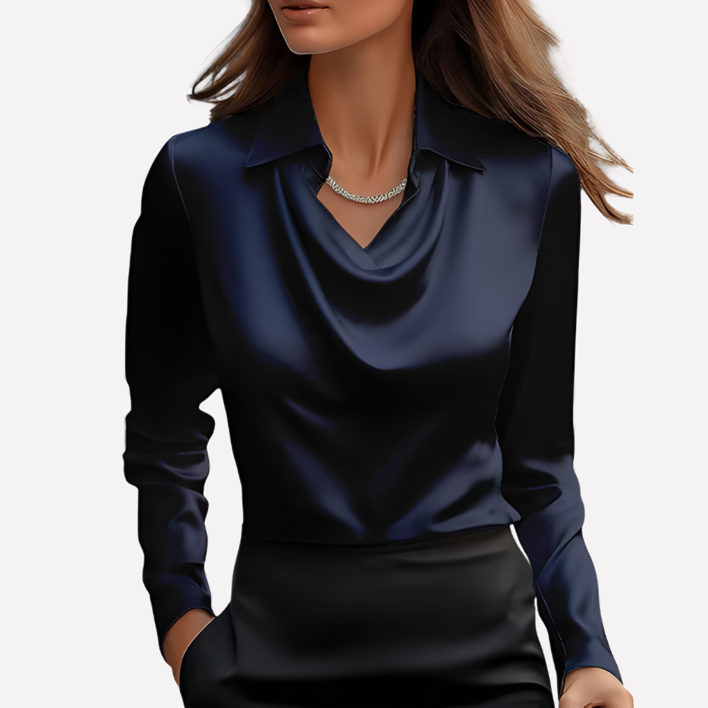 Elegante Damen-Satinbluse mit drapiertem Ausschnitt