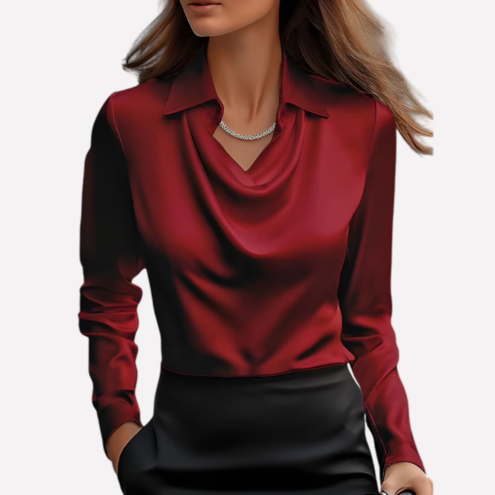 Elegante Damen-Satinbluse mit drapiertem Ausschnitt