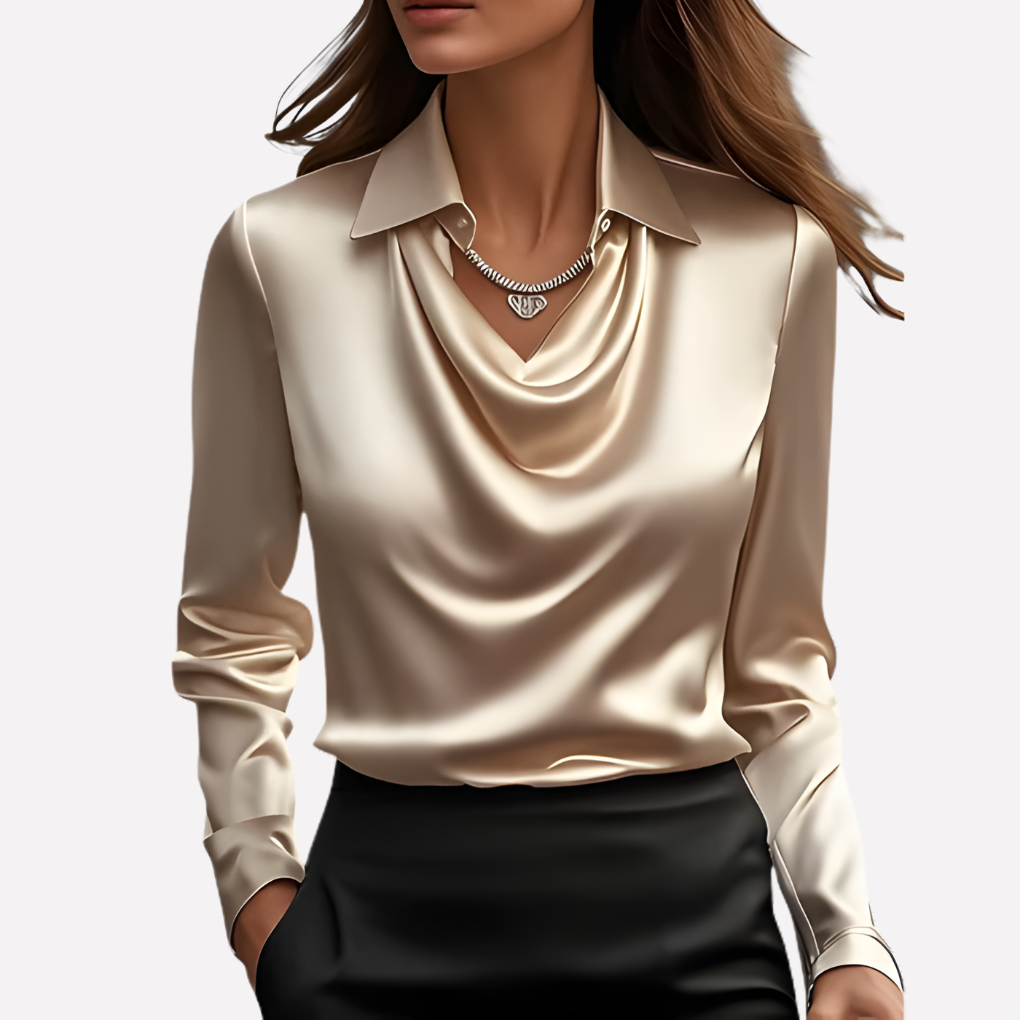 Elegante Damen-Satinbluse mit drapiertem Ausschnitt