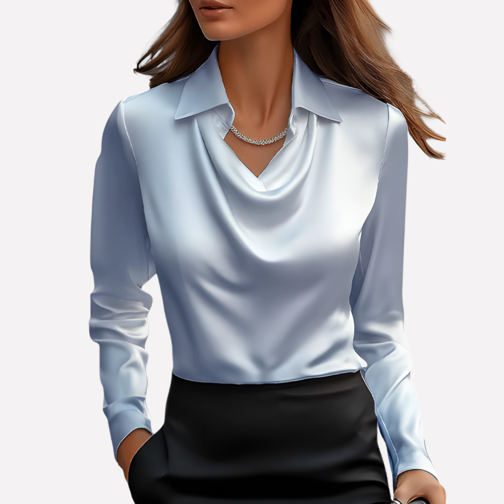 Elegante Damen-Satinbluse mit drapiertem Ausschnitt