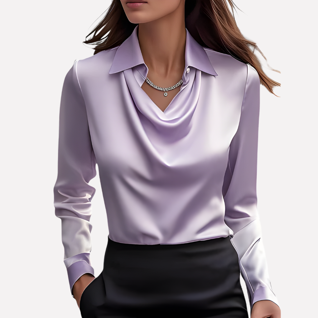 Elegante Damen-Satinbluse mit drapiertem Ausschnitt