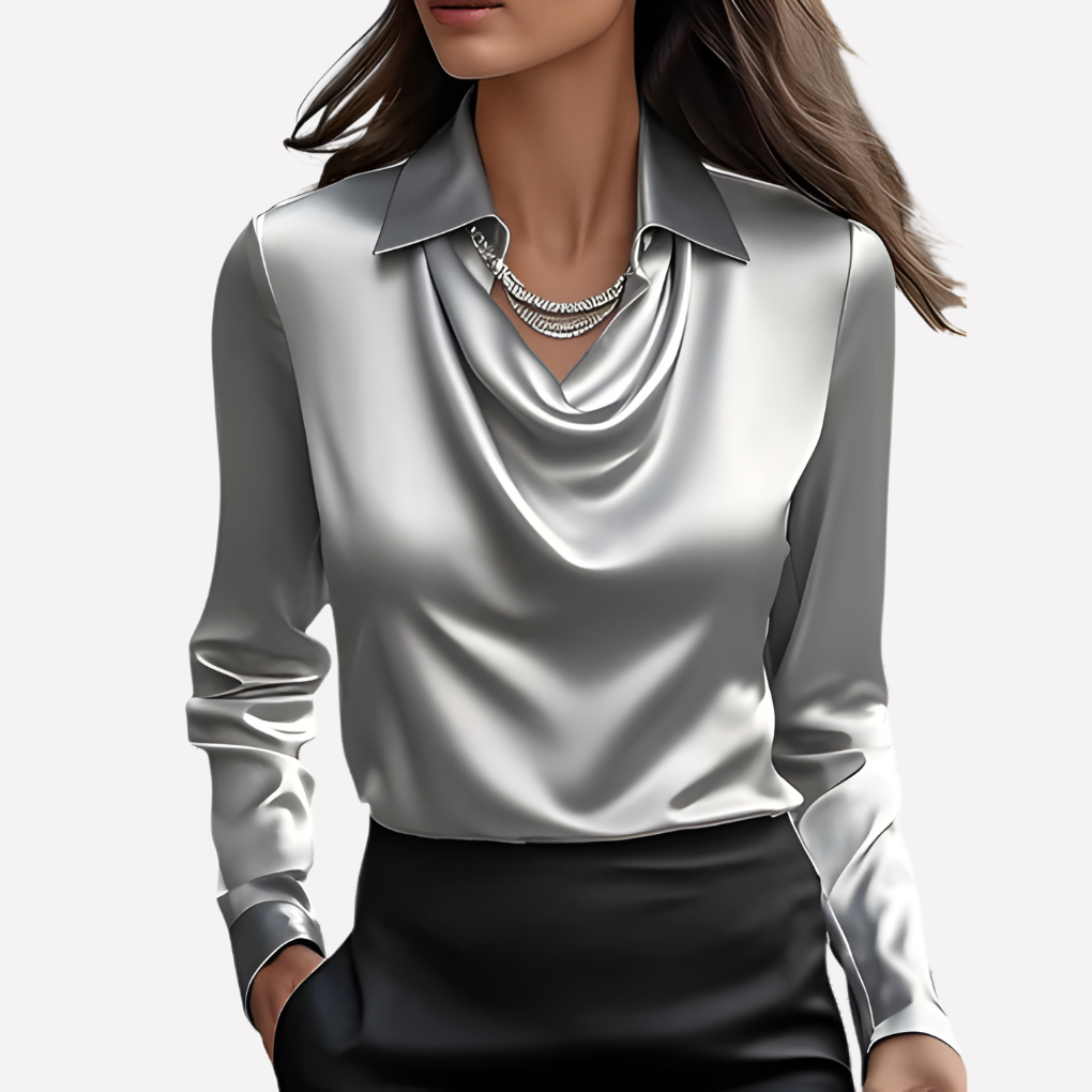 Elegante Damen-Satinbluse mit drapiertem Ausschnitt