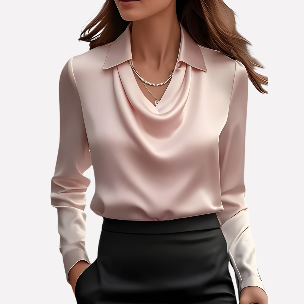 Elegante Damen-Satinbluse mit drapiertem Ausschnitt