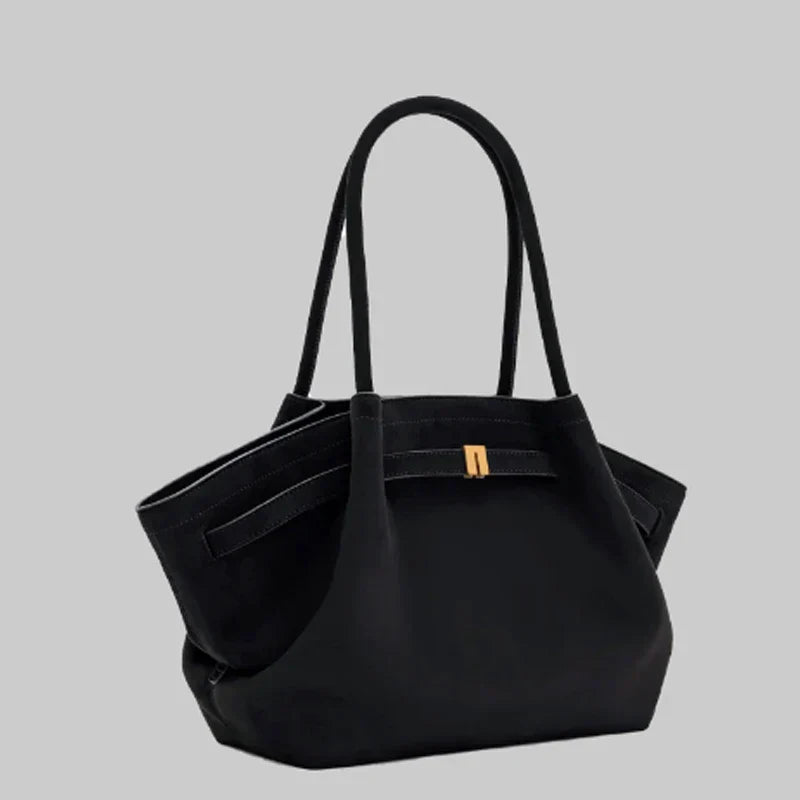 Elegante Luxus-Schultertasche für Damen mit grossem Fassungsvermögen aus Kunst-Wildleder, Schwarz
