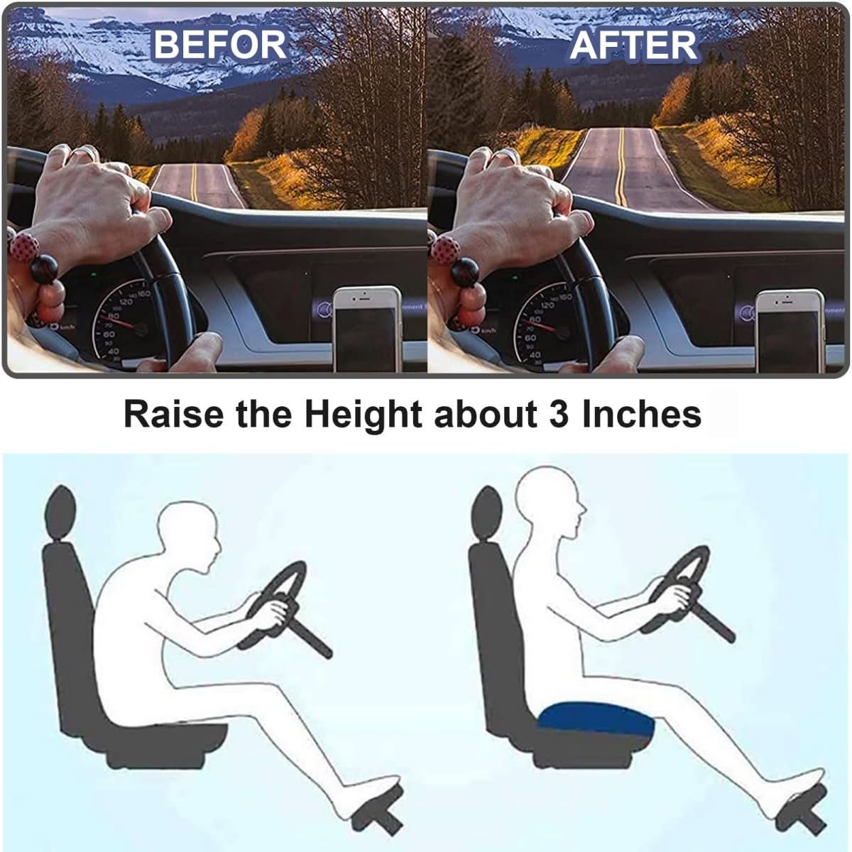 Ergonomisches Autositzkissen für bessere Sicht und Komfort