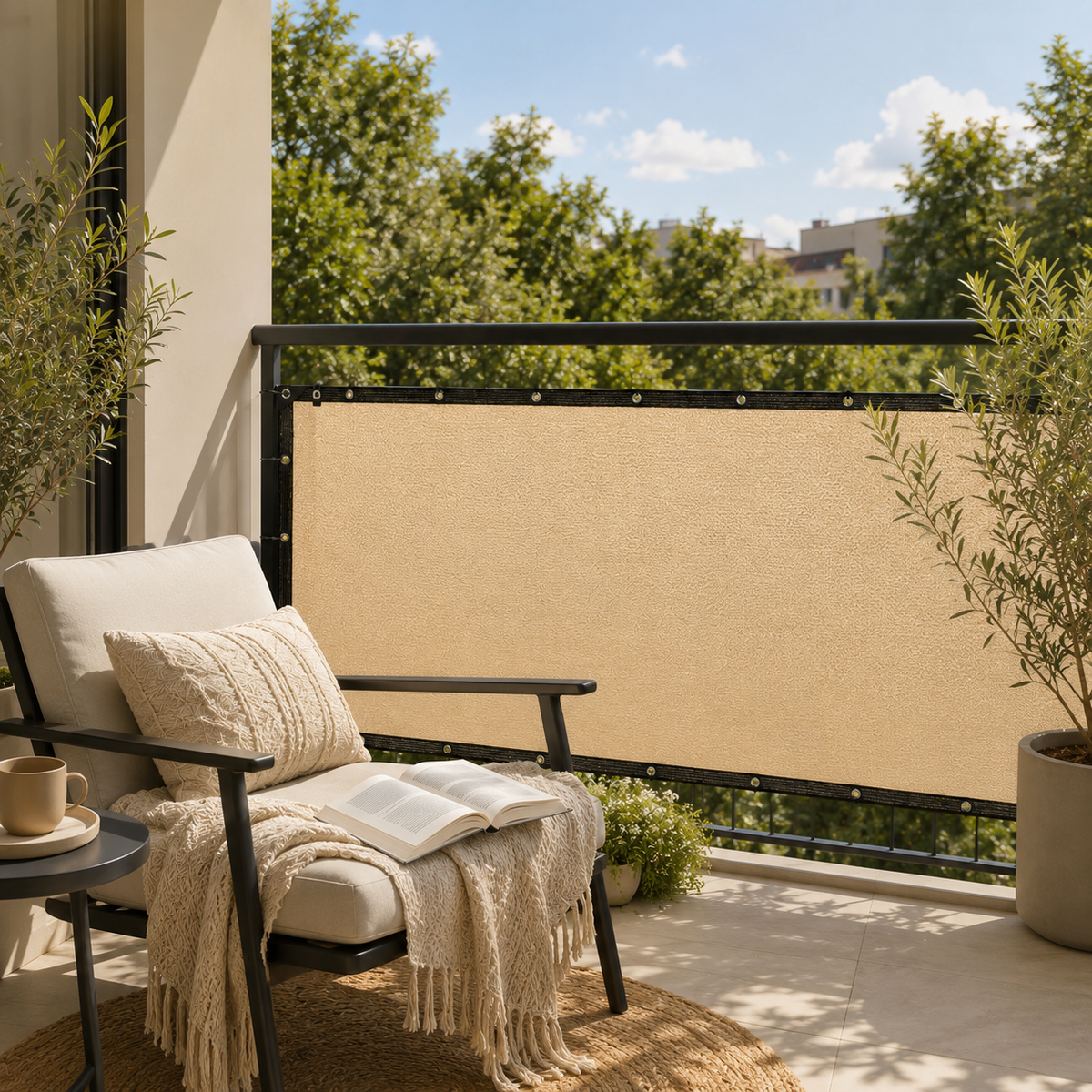 Balkon-Sichtschutzparavent – Sonnen- und Windschutznetz mit Ösen