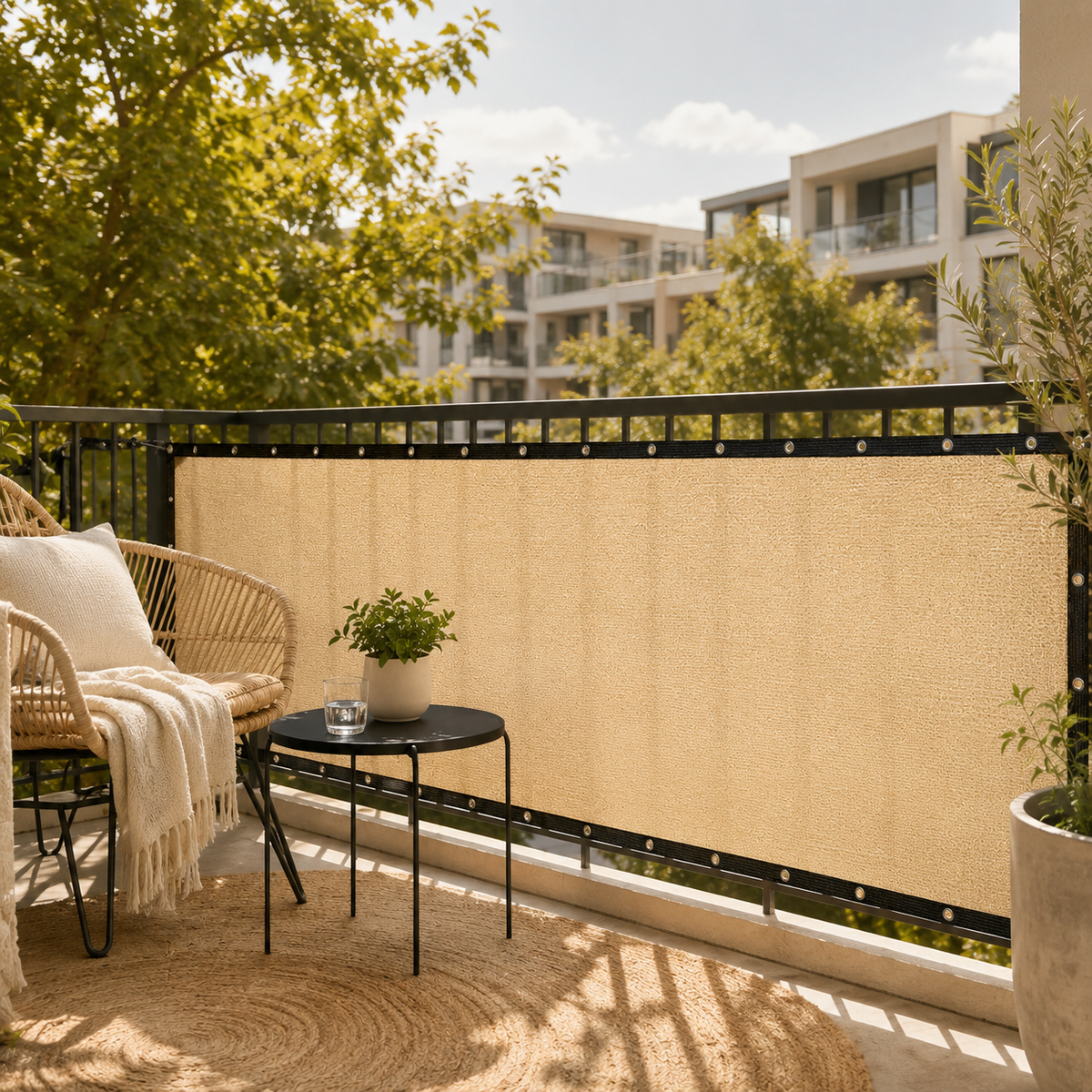 Balkon-Sichtschutzparavent – Sonnen- und Windschutznetz mit Ösen