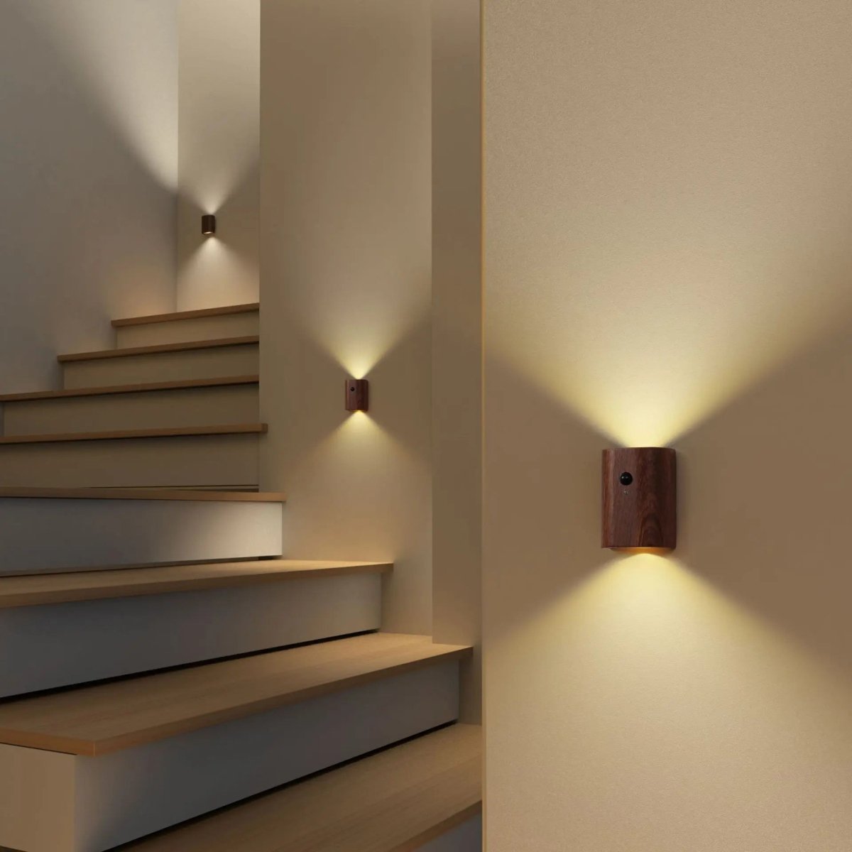 Holzlampe mit Bewegungsmelder und wiederaufladbarem Akku