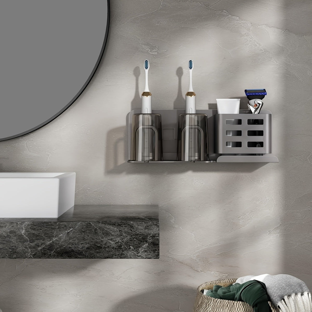 Wandmontierter elektrischer Zahnbürstenhalter – Badezimmer-Organizer aus Aluminium mit Abflusslöchern