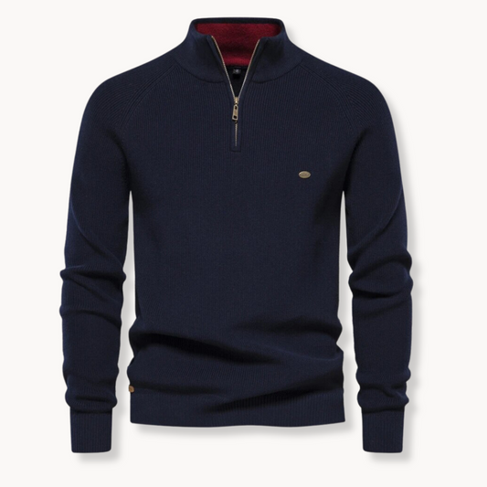 Herren Rippstrickpullover mit halbem Reissverschluss am Kragen