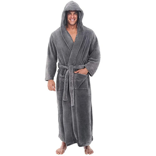 Herren-Fleece-Bademantel mit Kapuze