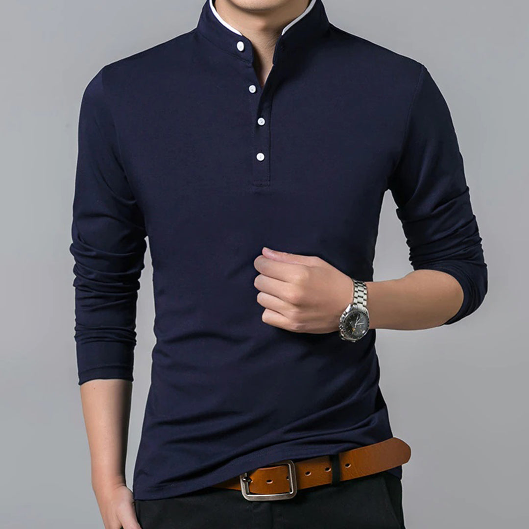 Tailliertes Langarm-Poloshirt für Herren