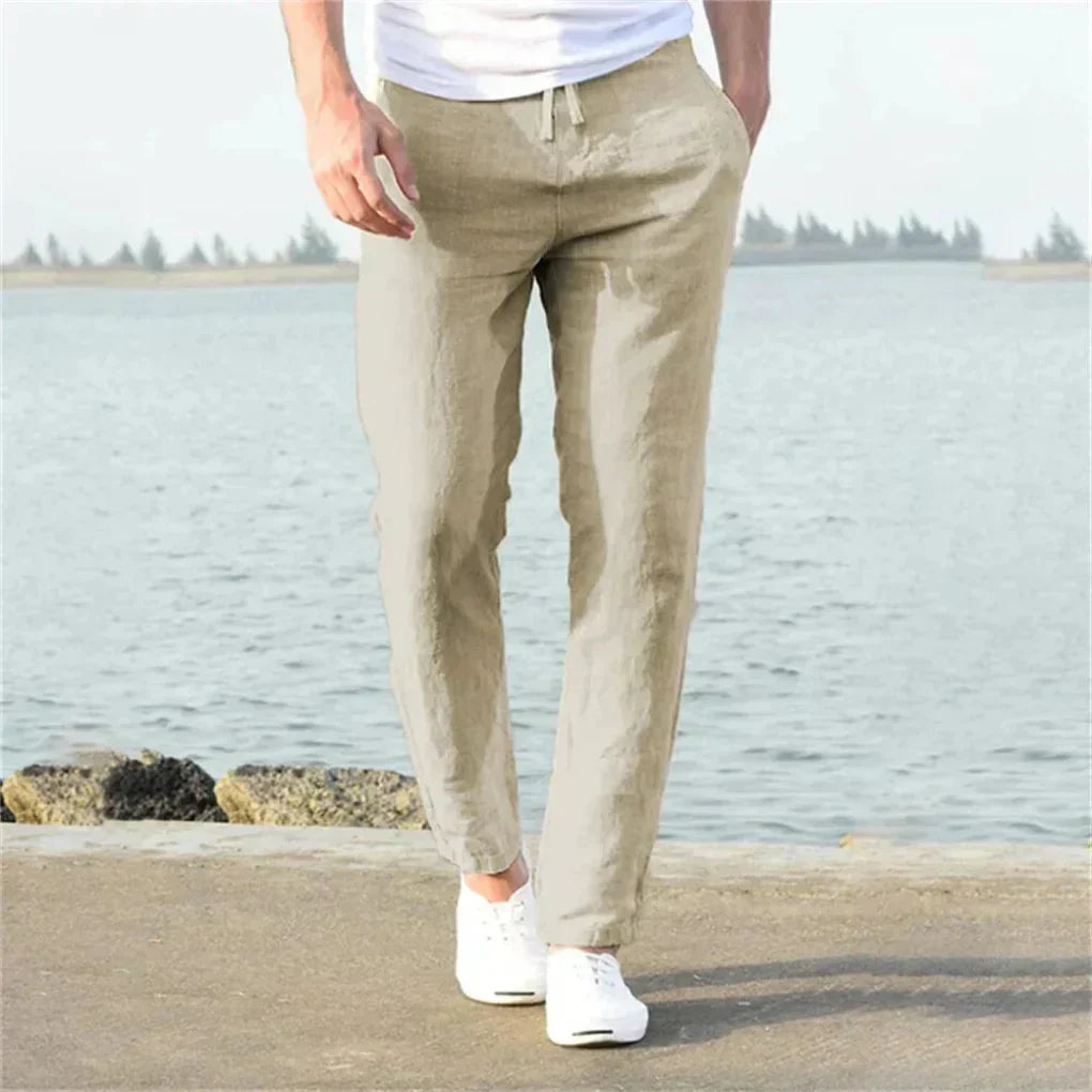 Lockere Leinenmischung-Herrenhose mit Kordelzug