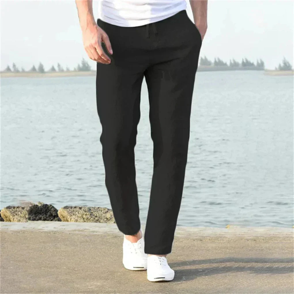Lockere Leinenmischung-Herrenhose mit Kordelzug