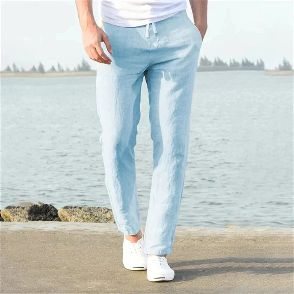 Lockere Leinenmischung-Herrenhose mit Kordelzug