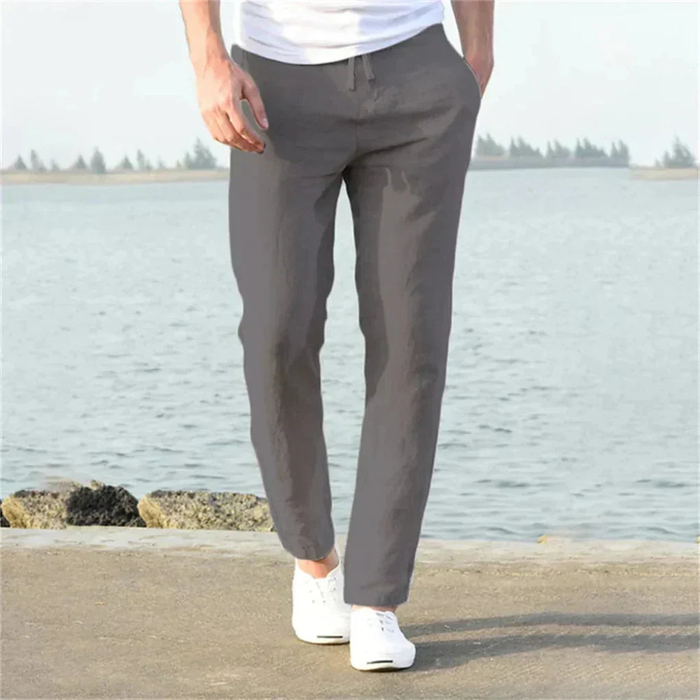 Lockere Leinenmischung-Herrenhose mit Kordelzug