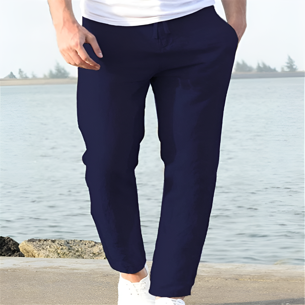 Lockere Leinenmischung-Herrenhose mit Kordelzug