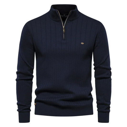 Herren-Baumwollpullover mit Reissverschluss und Stehkragen