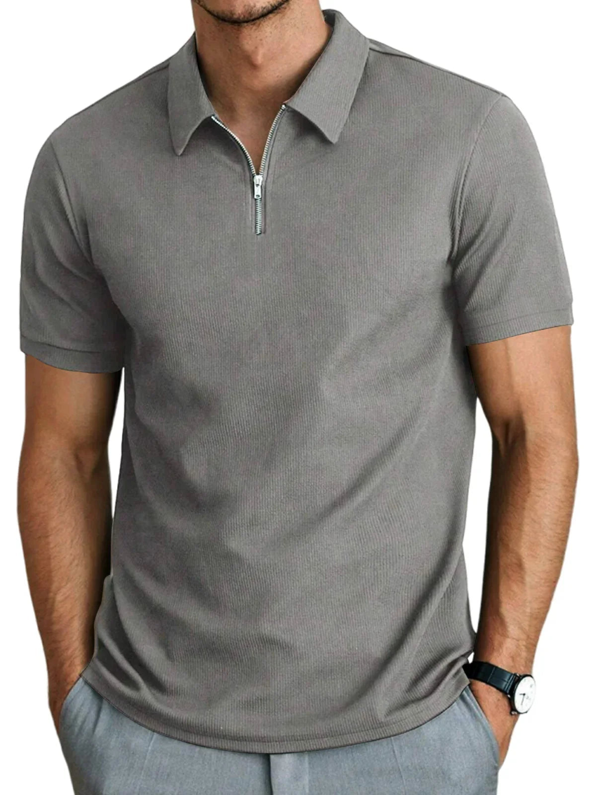 Herren Kurzarm-Poloshirt mit Reissverschluss
