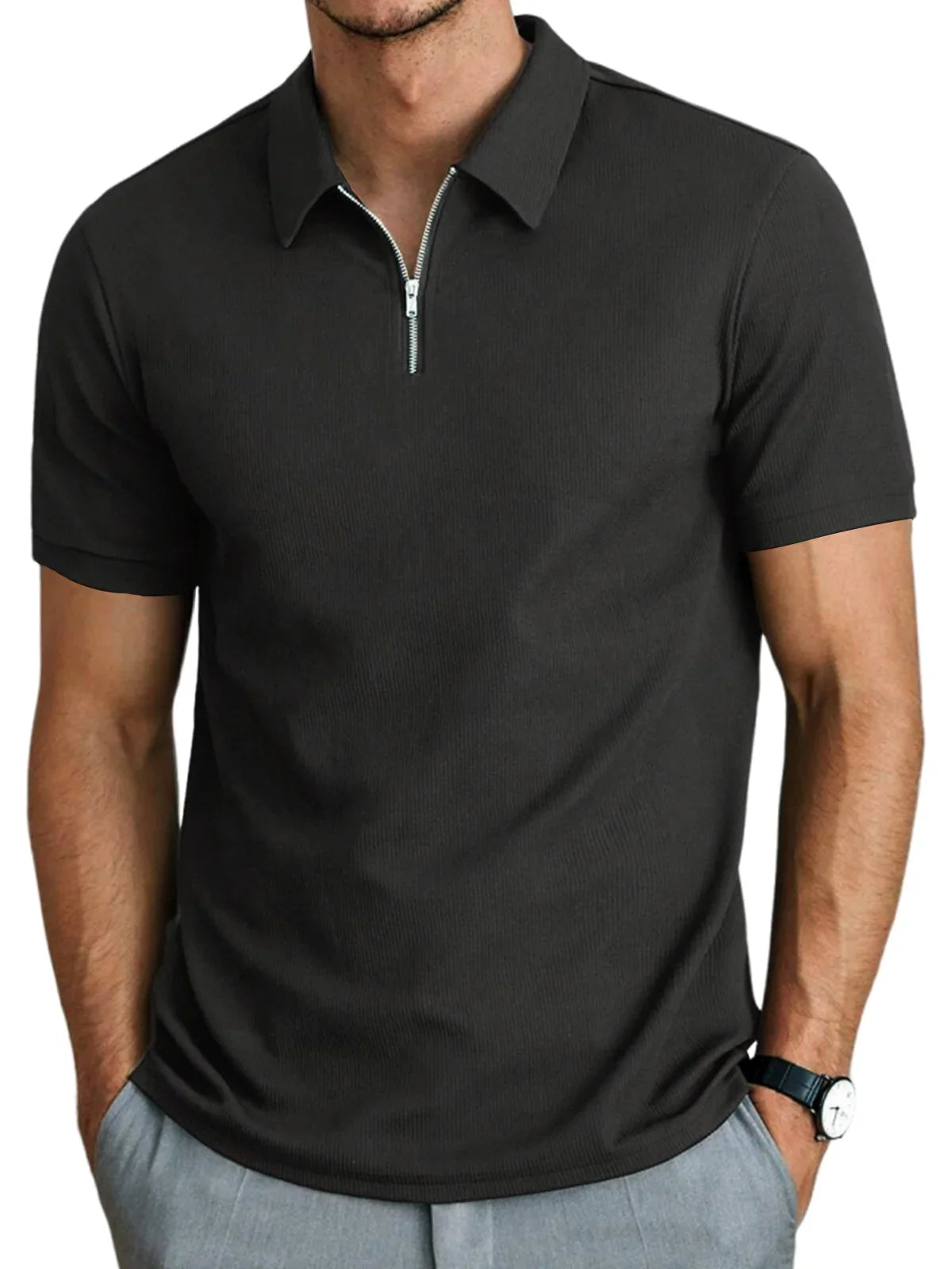 Herren Kurzarm-Poloshirt mit Reissverschluss