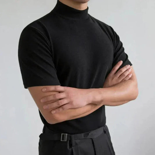 Herren-Kurzarm-Strickpoloshirt mit Stehkragen