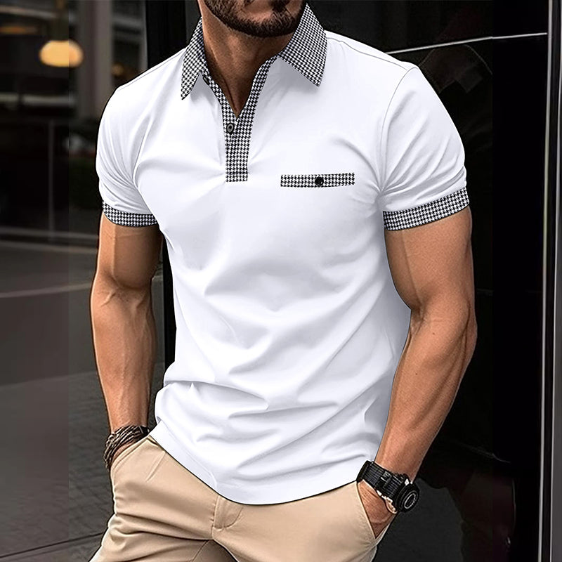 Herren Kurzarm-Poloshirt mit Hahnentrittmuster
