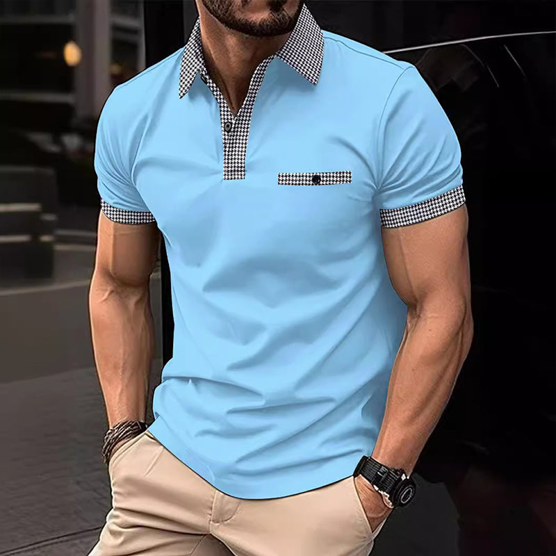 Herren Kurzarm-Poloshirt mit Hahnentrittmuster