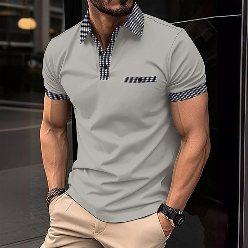 Herren Kurzarm-Poloshirt mit Hahnentrittmuster
