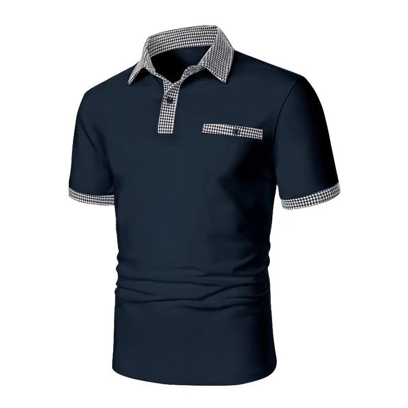 Herren Kurzarm-Poloshirt mit Hahnentrittmuster