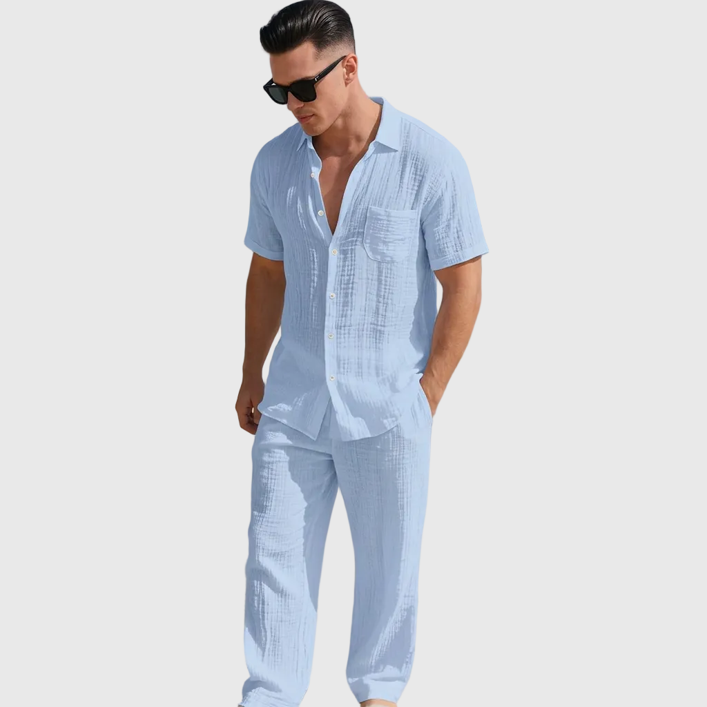 Strukturiertes, zweiteiliges Sommerset für Herren mit Kurzarmhemd und Hose